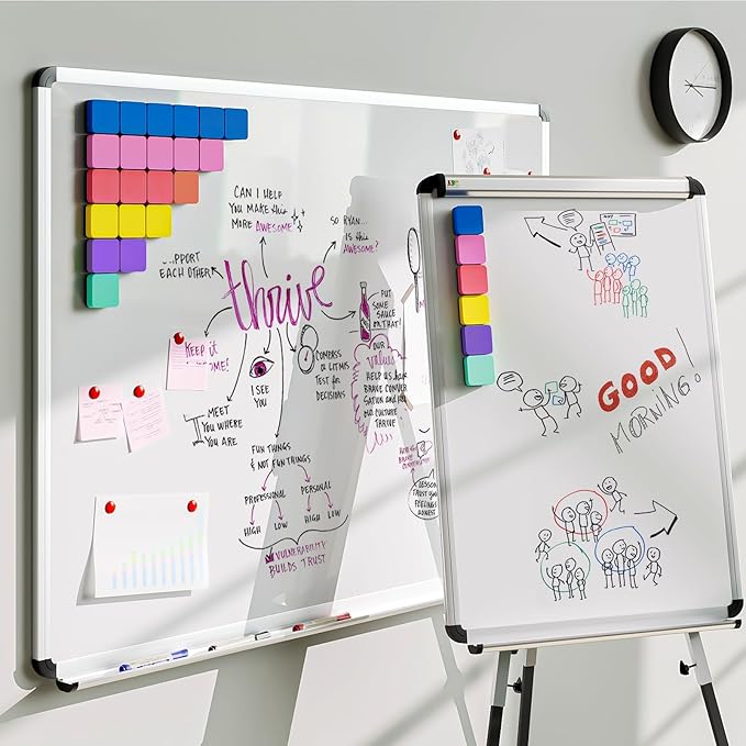 MaxGear 48 Pack Dry Erase Erasers, Magnetic Whiteboard Dry Erasers for Classroom, Mini Whiteboard Cleaning Pads, Chalkboard Wiper Teacher Supplies for School, Office, Home (6 Color Set, 2 x 2 Inch