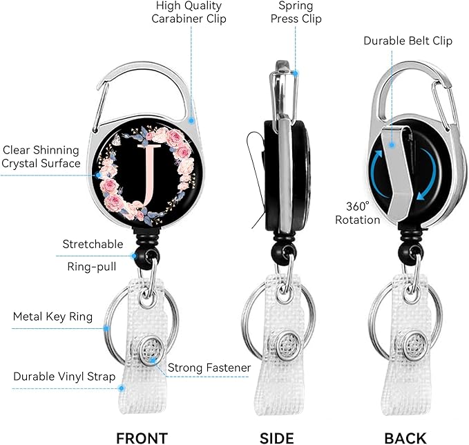 A-Z Badge Holder with Retractable Reel and Breakaway Lanyard Badge Clips Retractable Heavy Duty Badge Reel,Keychain,ID Holder with Breakaway Lanyard for School Nurse Office Teen J