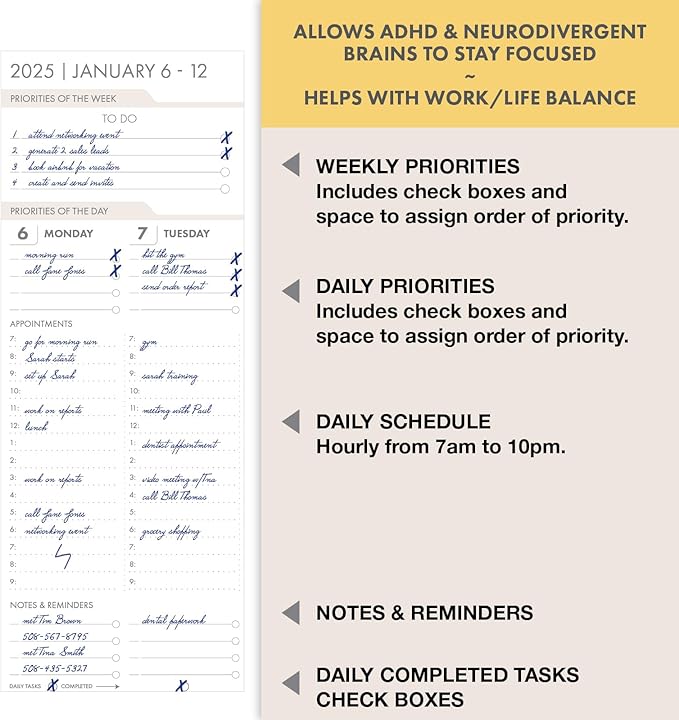 Essential PRO 2025 Daily, Weekly & Monthly Planner, 7"x9": 14 Months (Nov 2024 - Dec 2025) Monthly Tabs,Daily Tracking,Notes Pages,Storage Pocket,Bookmark w Sticky Notes (Colorful Botanicals)