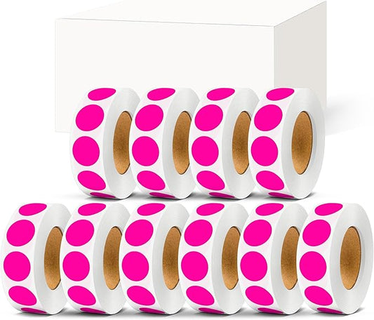 PARLAIM 3/4 Inch Dot Stickers, 10000 Pack Round Color-Code Circle Labels, Permanent Adhesive Color Coding Stickers Garage Sale Sticker - 10 Rolls Fluorescent Pink