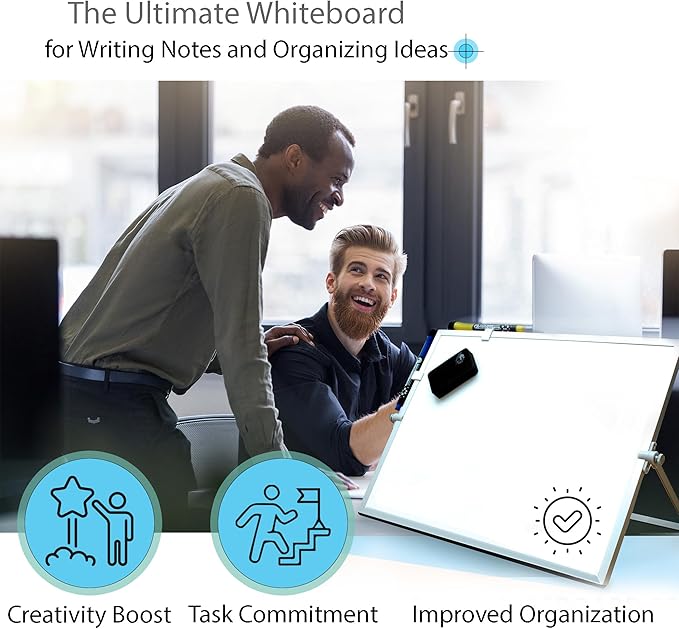 Dry Erase White Board, 16inX12in Large Magnetic Desktop Whiteboard with Stand, 8 Markers, 4 Magnets, 1 Eraser, Portable Double-Sided White Board Easel for Office Memo to Do List Desk School for Kids