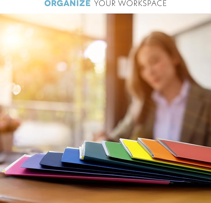 Colored File Folders Letter Size - 100-Pack Bulk, 10 Assorted Color File Folders for Documents, 1/3 Cut Tab - Office Supplies for Filing Cabinet, Desk, and File Folder Organization