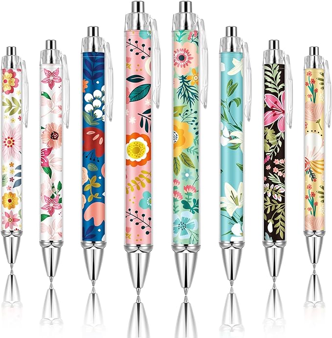 Ireer 8 Pcs Ballpoint Pens for Women 1.00 mm Cute Black Ink Fancy Pens Fine Point Smooth Writing for Journaling Aesthetic Office Supplies(Flower)