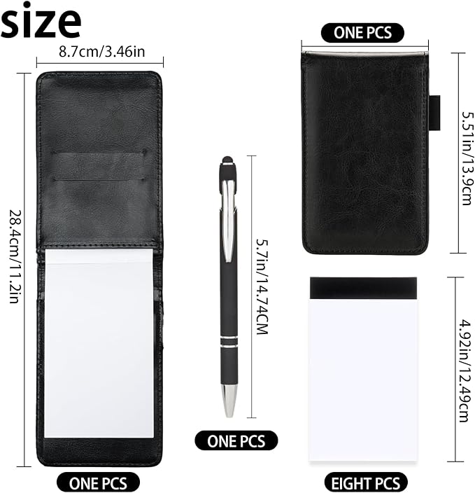 Camelmother 10 Pieces Small Notepad Holder Set Pocket Notebook 3 x 5 Inch with Pen Small notebooks note pads Leather Notepad (black plain)