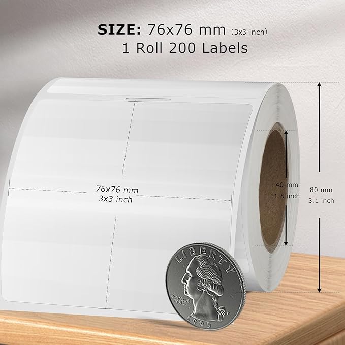 Transparent Thermal Labels 3 × 3 Inch Self Adhesive Printer Clear Stickers Vinyl Waterproof Roll Decals Rectangle Name Tag for Address Design DIY Logo Business 200 PCS