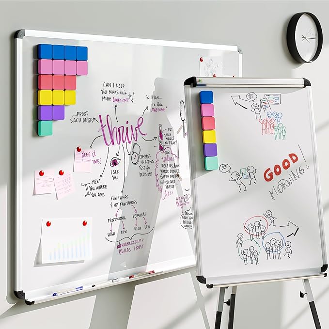 MaxGear 24 Pack Dry Erase Erasers, Magnetic Whiteboard Dry Erasers for Classroom, Mini Whiteboard Cleaning Pads, Chalkboard Wiper Teacher Supplies for School, Office, Home (6 Color Set, 2 x 2 Inch