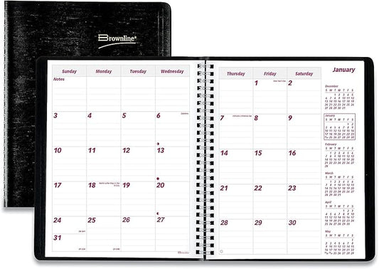 Brownline 2024 Essential Monthly Planner, 14 Months, December 2023 to January 2025, Twin-Wire Binding, 8.875" x 7.125", Black (CB1200.BLK-24)
