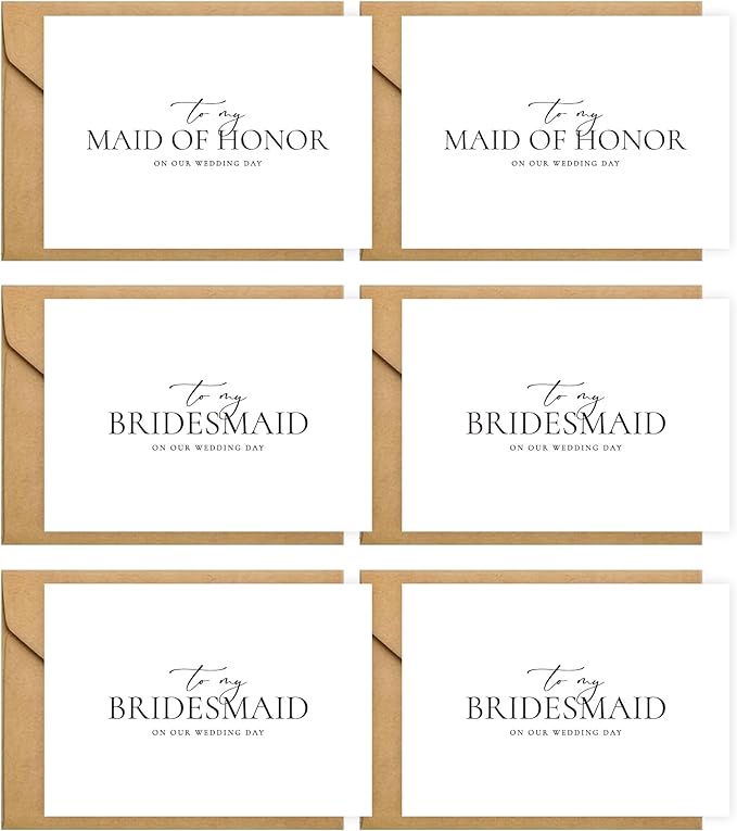 6 Pieces Bridesmaid Proposal Cards with Envelopes, 4 Pieces To My Bridesmaid On Our Wedding Day Cards and 2 Pieces To My Maid Of Honor On Our Wedding Day Cards.(Bridesmaid - 6cards A)