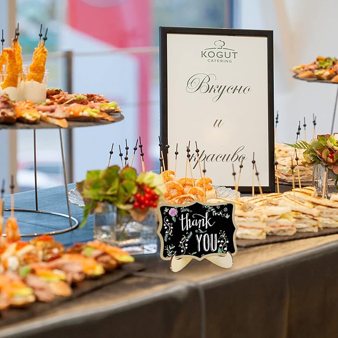 24 Pcs Small Chalkboard Labels with Easel Stand, Mini Chalkboard Signs, Wooden Blackboard for Table Numbers, Food Signs, Wedding Signs, Place Cards and Event Decoration, with 1 Liquid Chalk