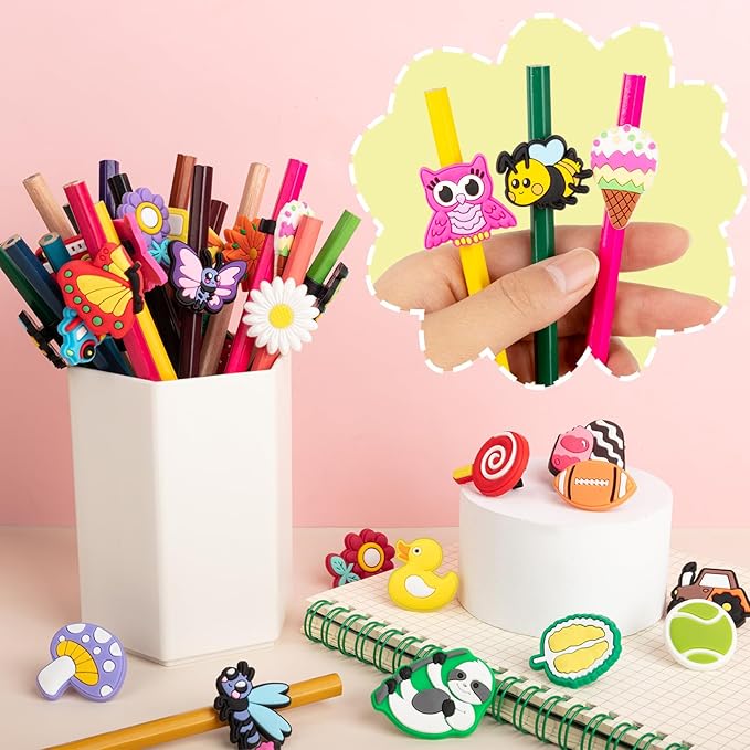 WDAHDHP Pencil Clip Topper, 50 Pcs Different Pencil Topper Decoration, Cute Pencil Charms for Kids Students School Gifts Classroom Rewards