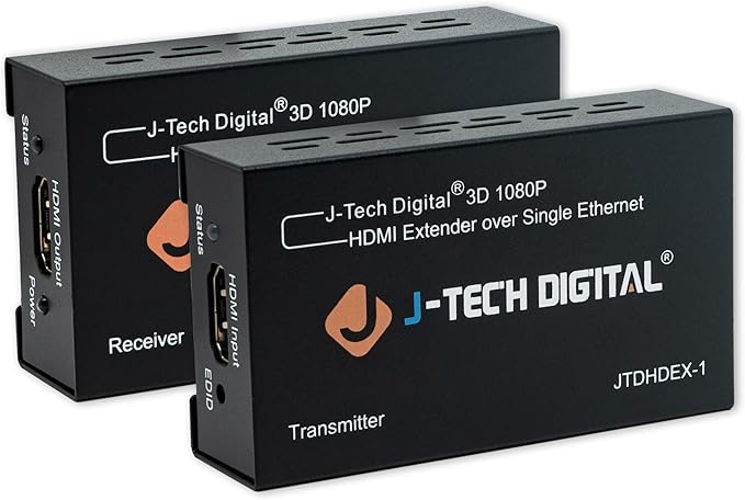 J-Tech Digital HDMI Extender over cat5e/6 1080P@200ft HDMI Balun Over Single Ethernet Supports EDID Copy Compatible with Dolby Digital DTS