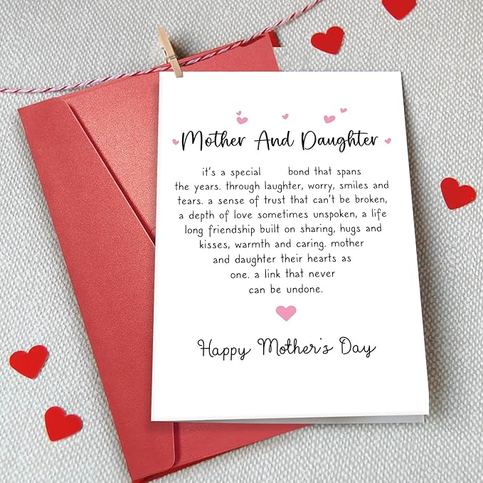 Funny Mother’s Day Card for Her, Mothers And Daughter Card, Poem Happy Mothers Day Card, Mother And Daughter Their Hearts As One