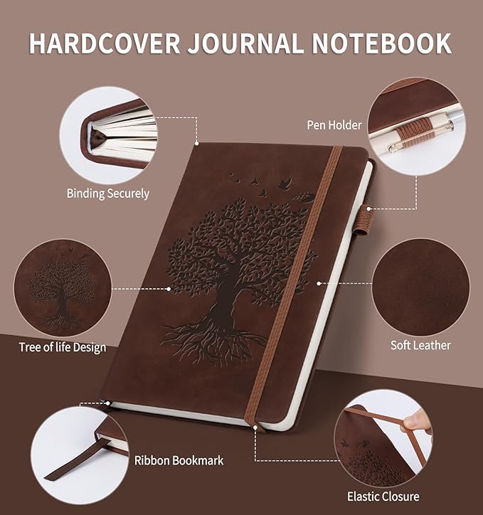 Lined Journal Notebook for Women Men, B5 Hardcover Leather Journals for Writing, 200 Pages Thick Paper, Daily Journal Notebook for Work, School, Note Taking, Business, Travel, College Ruled