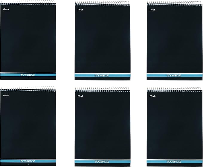 Mead Cambridge Notebook, Wirebound Notepad, Stiff-Back, 8.5 x 11 inches, White, 6 Pack (59882)