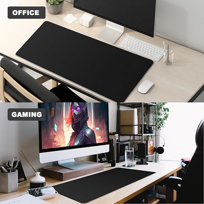 Large Mouse Pad, Desk Pad Large Office Deskmat Gaming Mouse Pad with Stitched Edges, 31.5" x 15.7" Mousepad with Non-Slip Waterproof Rubber Base for PC Laptop Desk Home Office Accessories, Black