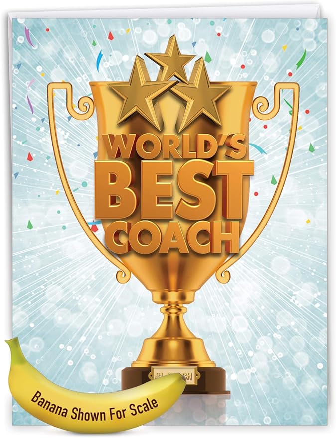 NobleWorks - 1 Jumbo School Teacher Thank You Notecard From US, Everyone with Envelope (8.5 x 11 Inch) - Team Sports Gratitude, Mentor, and Instructor Notecard - World's Best Coach J3117TYG-US