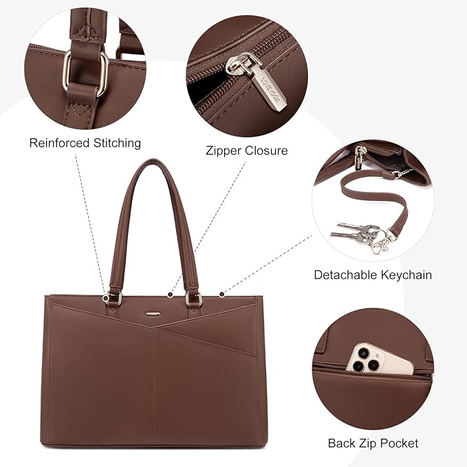 LOVEVOOK Laptop Bag for Women 15.6 Inch Tote Bags Waterproof Leather Briefcase Computer Women Business Office Work Bag,Dark Brown