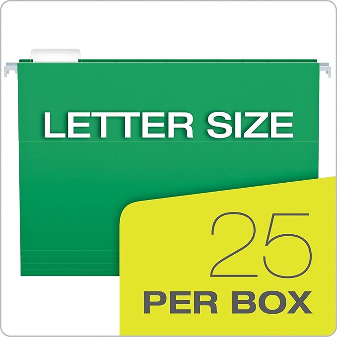 Pendaflex Recycled Hanging Folders, Letter Size, Bright Green, 1/5 Cut, 25/BX (81610)