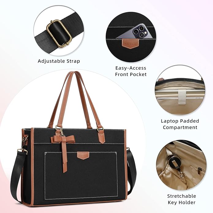 Keyli 3 PCS Laptop Bag for Women Canvas Tote Bags 15.6 inch Large Capacity Shoulder Handbag Lightweight Briefcase Purses