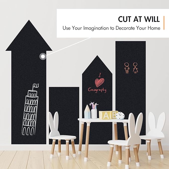 Chalkboard Wallpaper Stick and Peel: Contact Paper Classroom Chalkboard Stickers Chalk Board Paint Self Adhesive Wall Paper with 8 Colorful Chalks(17.5" x 393.7")