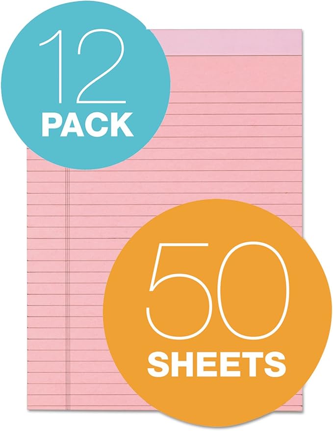 TOPS Prism Writing Pads, 8-1/2" x 11-3/4", Legal Rule, Pink, Perforated, 50 Sheets, 12 Pack (63150)
