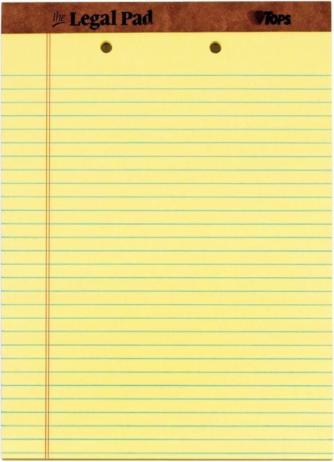 TOPS The Legal Pad Writing Pads, 8-1/2" x 11-3/4", Canary Paper, Legal Rule, 50 Sheets, 12 Pack (7531)