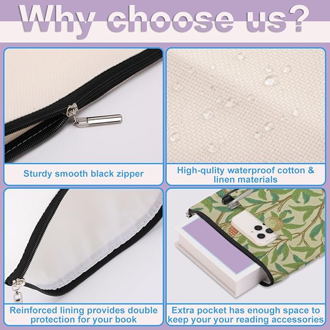 Bird Pomegranate Book Sleeve Book Cover Classic Book Protector with Zipper Christmas Birthday Book Club Gifts Book Accessories for Women Bestie Friends Librarian Girls Bookish Book Lovers Gifts