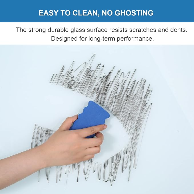 Large Glass Whiteboard Frameless Tempered Glass Dry Erase Board with Marker Tray for Interactive Office, Wall Mounted Frosted Glass Whiteboard (White, 72" x 40")