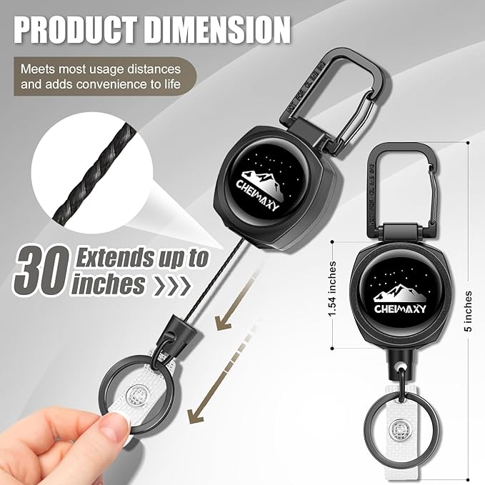 2 Pack Retractable ID Badge Holders with Keychain, Heavy Duty Tactical Badge Reel, Retractable Key Ring with 30IN Nylon Cord and Upgraded Stainless Steel Spring, Holds Up to 8 OZ