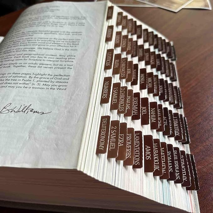 Thinkor Reposition Bible Tabs, Large Print Lanimated Stickers, Easy to Read and Apply Bible Tabs for Women and Man (Four Brown)