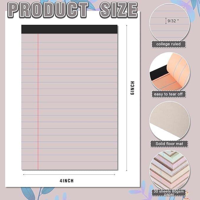 Lincia 24 Pcs 4" x 6" Legal Pad Writing Notepads Small Legal Pad College Ruled 30 Sheets Multiple Color Lined Note for Work 80 Gsm Paper for Grocery List Shopping List (Sweet Color)