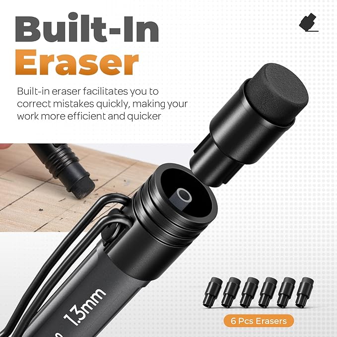 Nicpro 1.3 mm Mechanical Pencils Set with Case,Thick Mechanical Pencil with 24 Lead Refill, Erasers, Weatherproof Metal HD1000 Heavy Duty Carpenter Pencil for Outdoor Marking Drafting Drawing