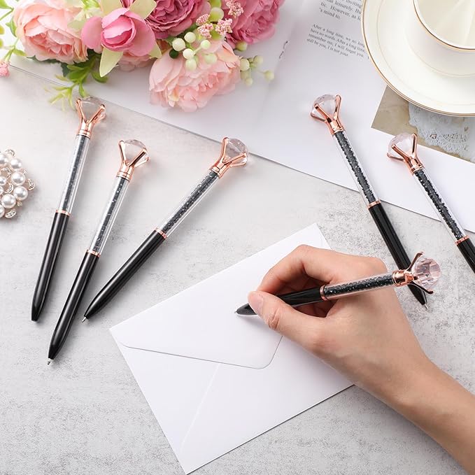 Sherr 100 Pack Big Crystal Diamond Pens Cute Ballpoint Pens Retractable Ballpoint Rhinestones Crystal Bling Gem Plated Black Gel Ink Office Supplies Gifts for Women(Black,Glitter)