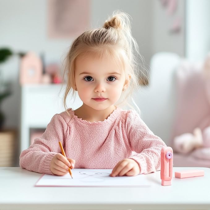 M&G 2+4 Pack Rubber Erasers Sliding Retractable Eraser, 2 Pack Cute Erasers Push Pull Large Pencil Eraser with Plastic Sleeve and 4 Refill Erasers for Students, School Office Supplies (Pink Unicorn)