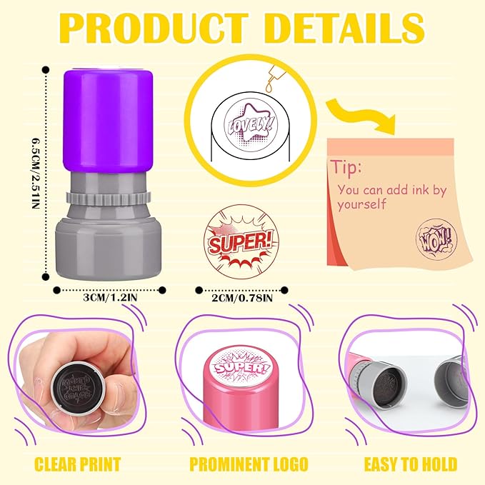 Yinder 24 Pcs Teacher Stamps for Classroom Self Inking Classroom Stamps Bulk for Teachers Elementary Colorful Motivational Encouraging Gifts(Hero)