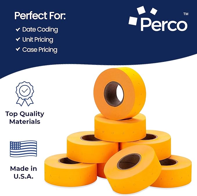 Perco 1 Line Fluorescent Orange Labels - 32 Rolls, 4 Sleeves, 32,000 Blank Price and Date Gun Labels for Perco 1 Line Price and Date Guns - Made in USA