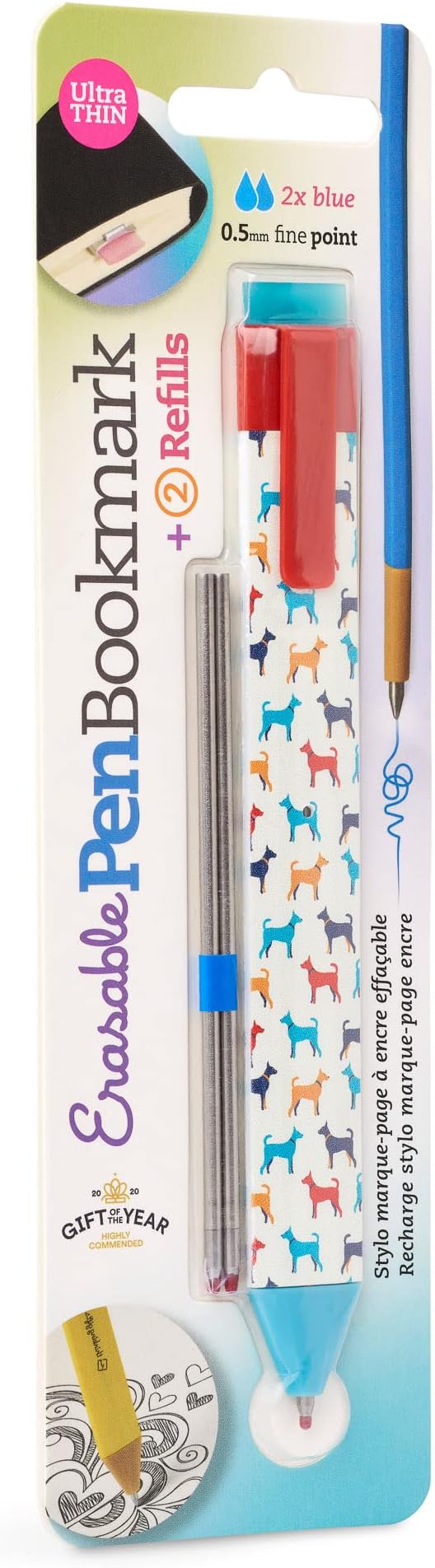 Pen Bookmark with Refills | Erasable Ballpoint Gel Pen and Bookmark 3-in-1 | Ink Novelty Pen with Eraser | Page Marker | Book Marker | Page Holder Clip | Gift for Reader and Writer (Dog)