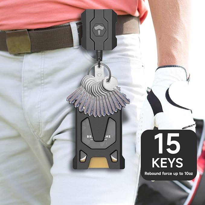 Retractable Keychain Badge Holder with Belt Clip, Heavy Duty Carabiner ID Badge Clip Reel, 31.5” Steel Retractable Cord, 10 oz Rebound,Black-1 Pack (with 1 Badge Clip)