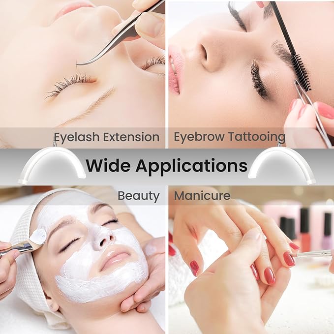 Lash Light for Eyelash Tech, Half Moon Light for Lashes and Estheticians, LED Floor Lash Lamp for Eyelash Extensions, Nail Art, Tattoo Art and Skincare (White)