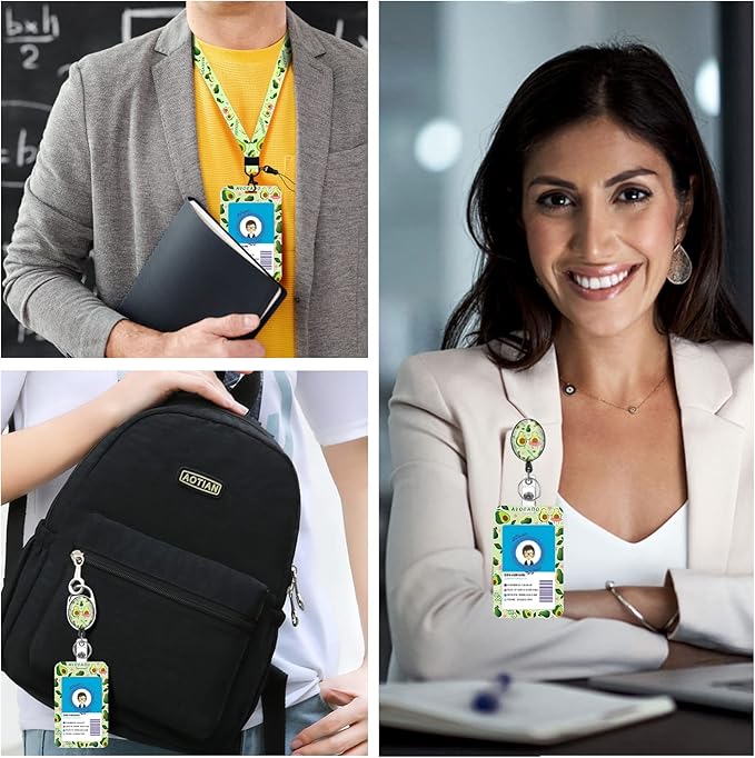 Cute Avocado Badge Reels Retractable with Carabiner Reel Clip, ID Badge Holder Case with Detachable Lanyard Keychain, Nurse Doctor Office School Teacher Name Credit Card Pocket