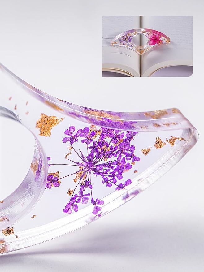 4 Pieces Dried Flower Resin Book Page Holder Transparent Thumb Ring Page Holder Handmade Personalized Flower Resin Bookmark Reading Accessories Gift for Teachers Book Lovers (Classical)
