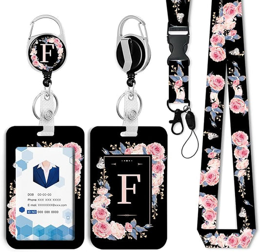 A-Z Badge Holder with Retractable Reel and Breakaway Lanyard Badge Clips Retractable Heavy Duty Badge Reel,Keychain,ID Holder with Breakaway Lanyard for School Nurse Office Teen F