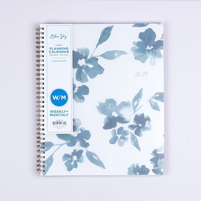 Blue Sky 2024 Weekly and Monthly Planner, January - December, 8.5" x 11", Frosted Cover, Wirebound, Bakah Blue (137261-24)