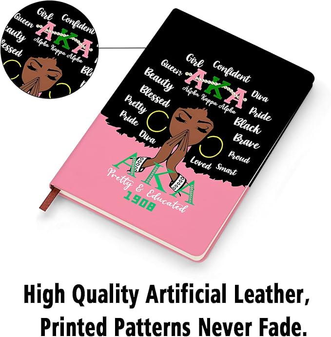 AKA Sorority Gift Leather Notebook for Women Girls Pink and Green Greek Sorority Journal Notebook Sisterhood Graduation Gift (3)