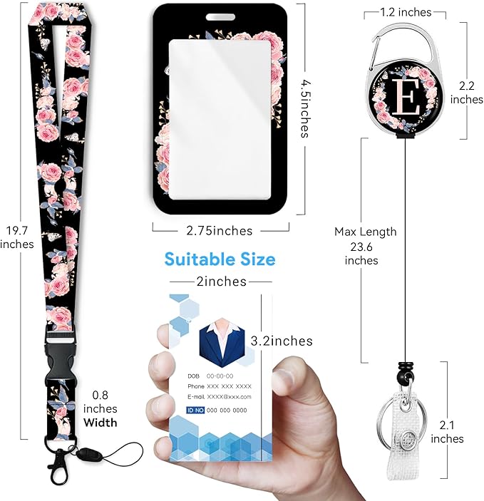 A-Z Badge Holder with Retractable Reel and Breakaway Lanyard Badge Clips Retractable Heavy Duty Badge Reel,Keychain,ID Holder with Breakaway Lanyard for School Nurse Office Teen E