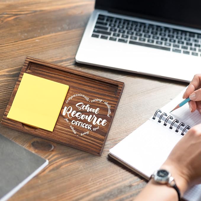 School Resource Officer Gift Sticky Note Holder Wooden, Thank You SRO, Appreciation Gift for School Resource Officer Social Worker School Office Decor Desk Self-Stick Note Pad Holders TZP15