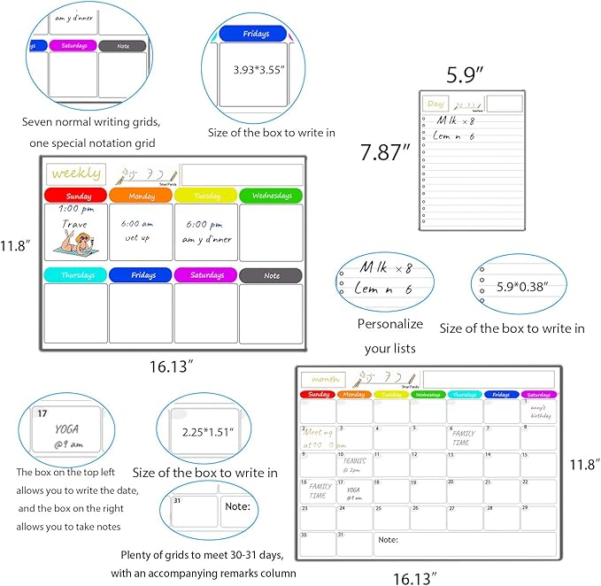 Magnetic Dry Erase Calendar for Refrigerator,Fridge Calendar Magnet Combo - Ideal for Dry Erase, Magnetic Calendar, and Home Decor, White