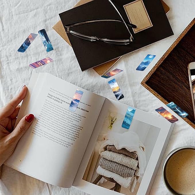 48 Pieces Magnetic Bookmarks Magnet Page Markers - Book Marks for Reading Women & Men with Storage Boxes - Cute Magnet Bookmark Clips for Reading Pleasure(Scenery)