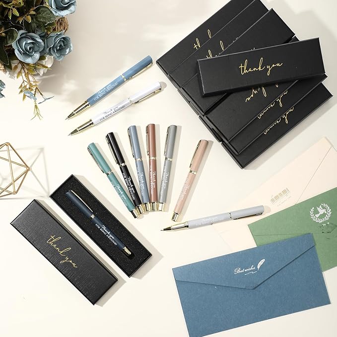 PerKoop 10 Set Thank You Gifts Inspirational Ballpoint Pens with Gift Boxes Bulk Appreciation Party Favors for Employee Coworker Staff Team Friends Office Supplies(Macaron,Awesome)