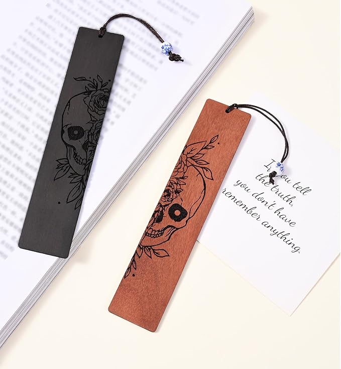 4 Pcs Wooden Bookmark Set, Book Marks for Book Lovers, Unique Bookmarks Gifts for Men Boy (Dragon and Skull)